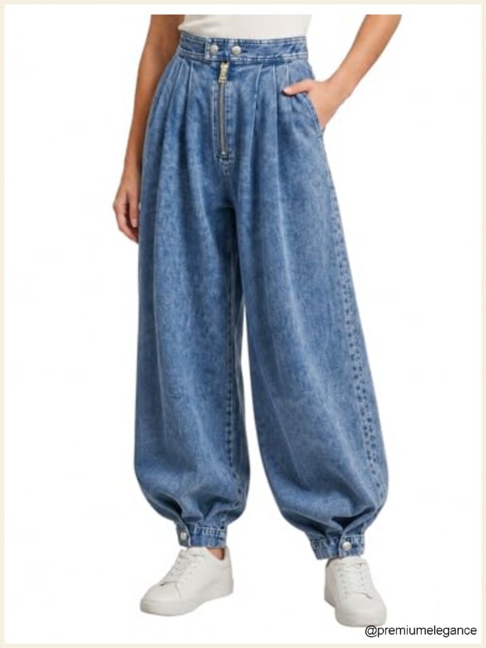 Baggy Harem Jeans Women Wide Leg High Rise Denim Pants with Pockets